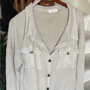 Women's Beige button down waffle knit top